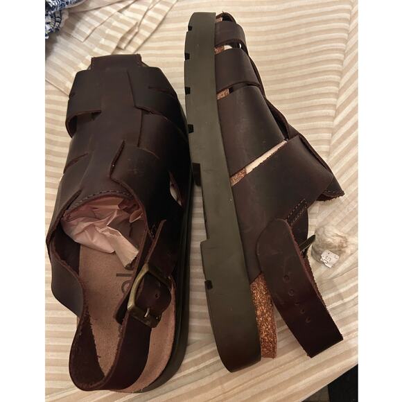 Nicole Brown Leather Fisherman Sandals Women's Size 10 - Picture 3 of 7